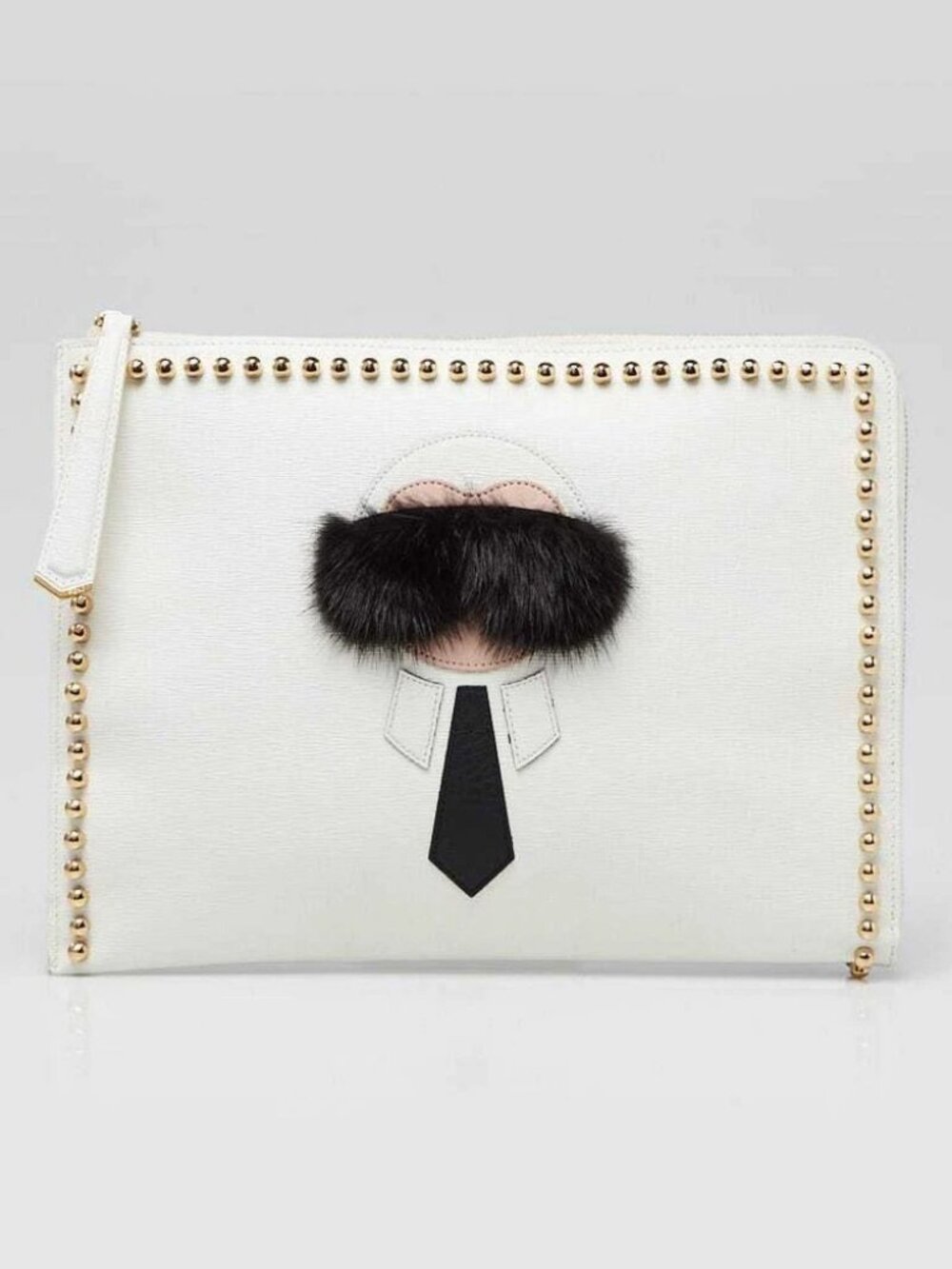Fendi White Saffiano Leather Karlito Flat Clutch Bag - 8M0370